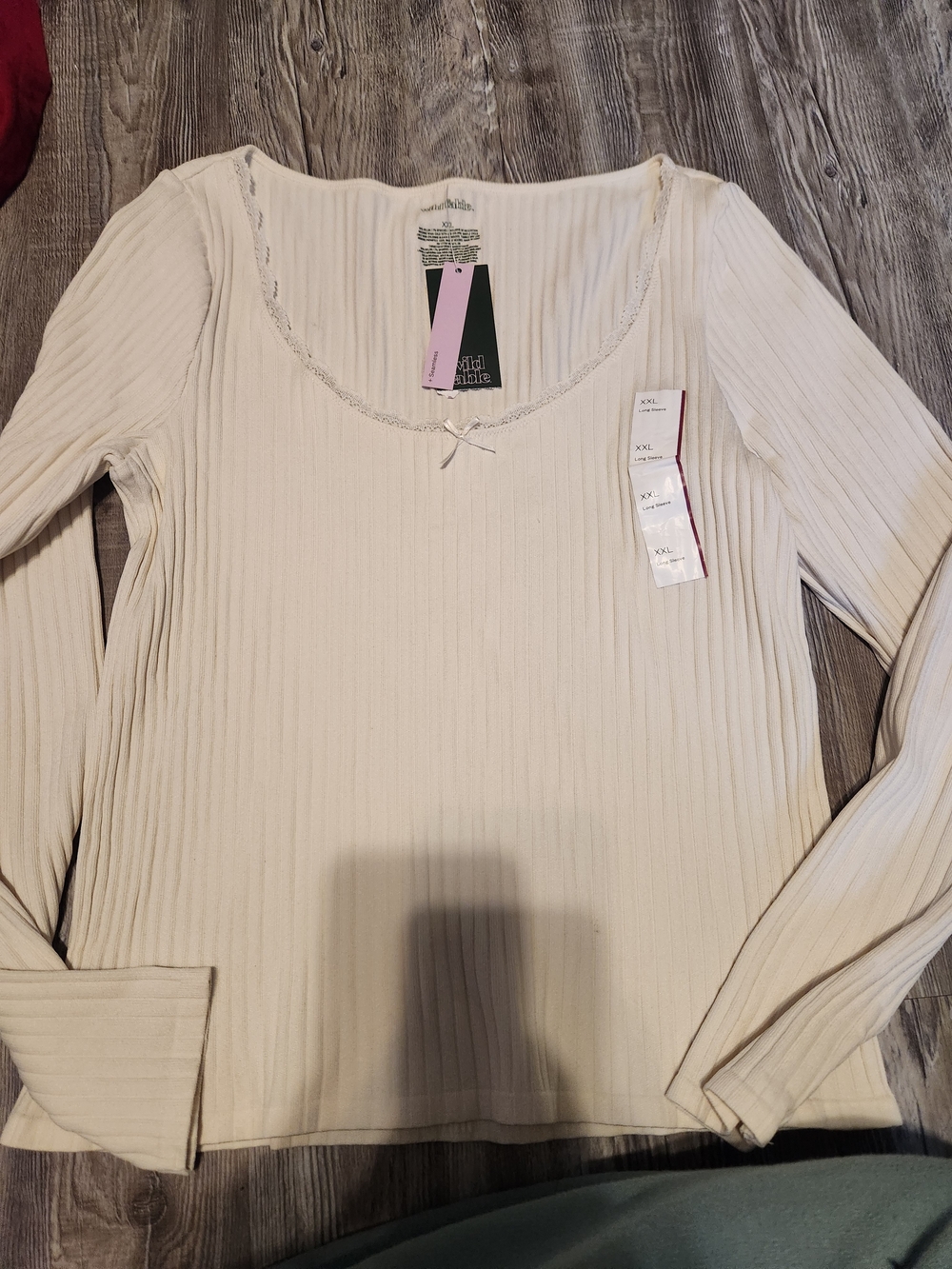 wild fable Ribbed Scoop-Neck Long Sleeve Top in Ivory